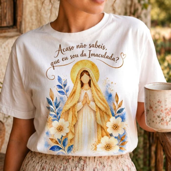 BLUSA CAMISETA SANTA VIRGEM MARIA "ACASO NÃO SABEIS", t-shirt católica feminina cristã gospel plus size