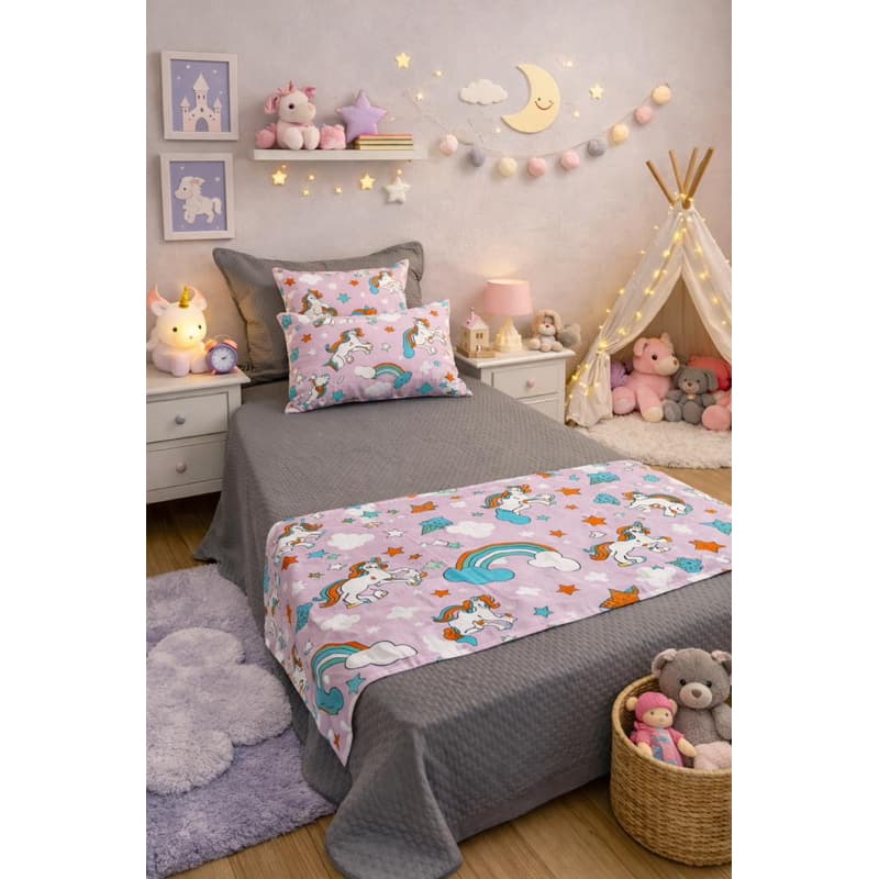 Kit Peseira + Capa de Almofada Infantil Algodão 3 Peças com Baguete Decorativa Elegante Cama