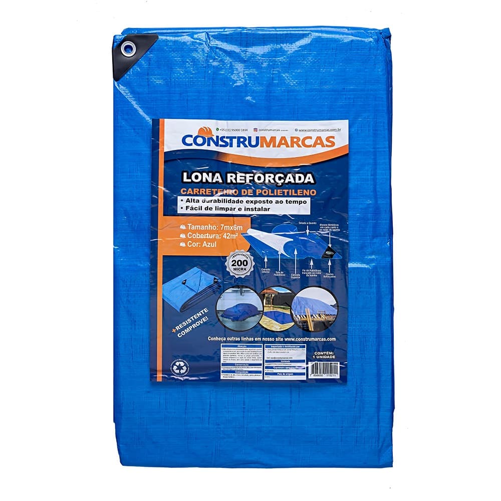 Lona Reforçada Azul 200 Micra 7x6m - CONSTRUMARCAS