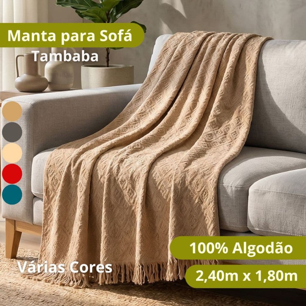 Manta Sofá Tambaba 100% Algodão 2,40x1,80m Macia Premium 2x1,45m Xadrez
