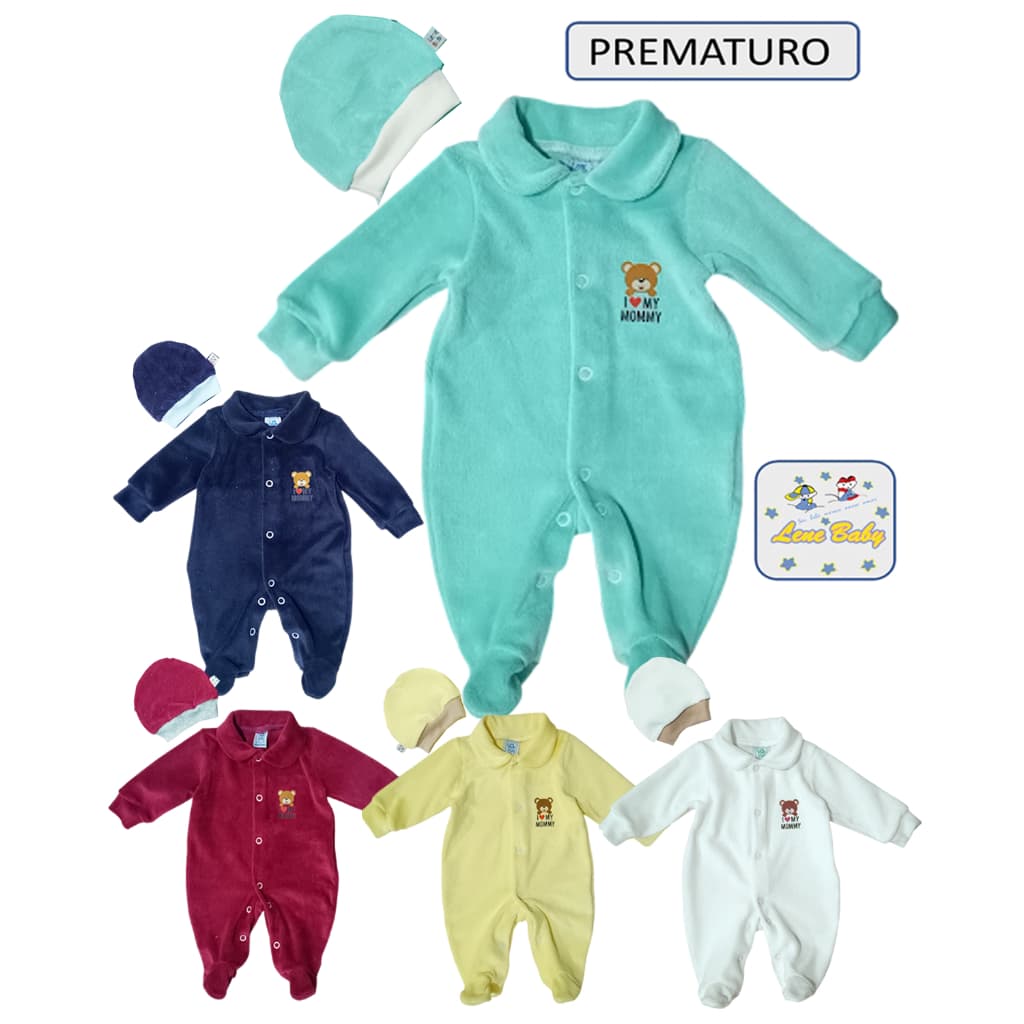 Macacão de Plush Longo com Pé com GORRO Prematuro e bebe Reborn