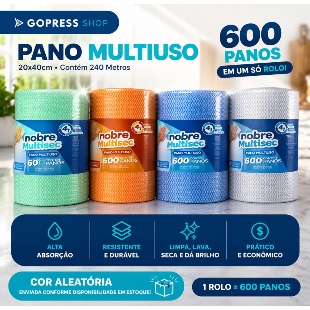 PANO MULTIUSO PERFEX (ROLO C20CM X240M PICOTADO APROX. 40CM) **COR ALEATORIA** 600 PANOS