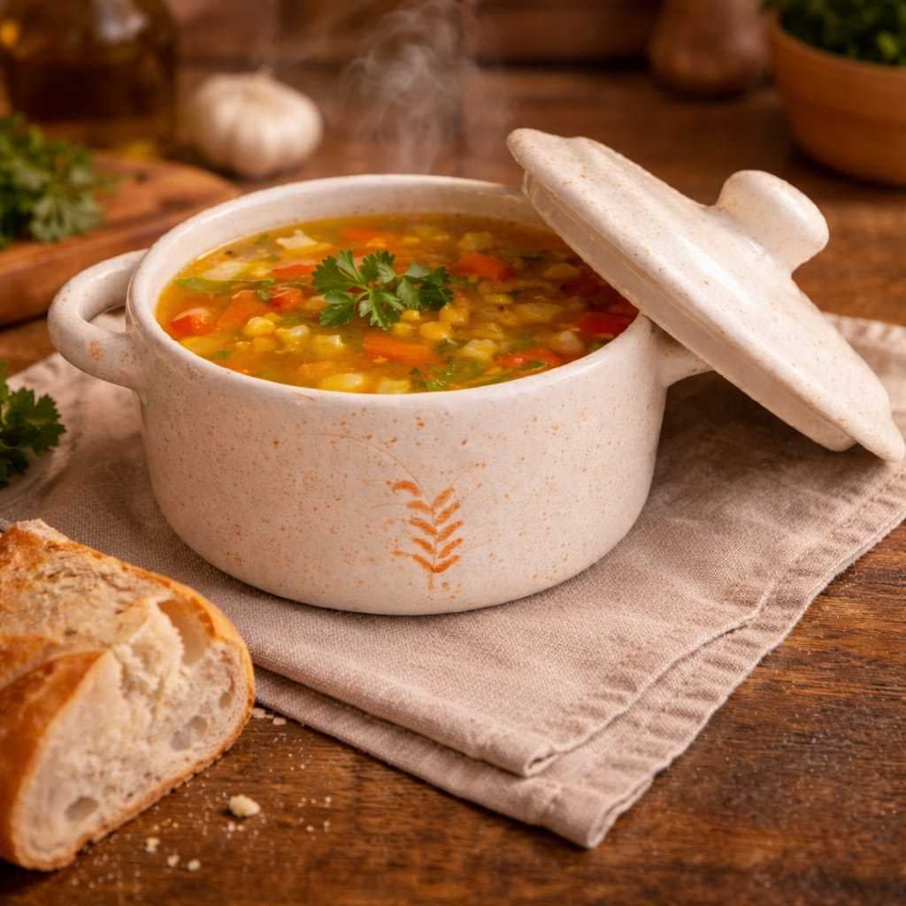 Mini Panelinha Caçarola Sopeira com Tampa em Cerâmica Artesanal  Mesa Posta Caldos Fondue