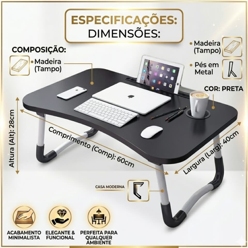 Mesa para Notebook Multiuso Preta Conforto Praticidade e Versatilidade no Seu Dia a Dia