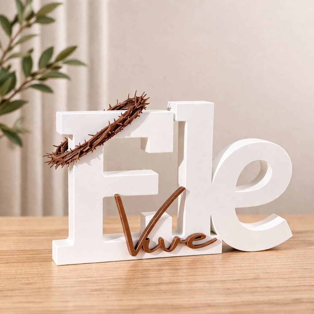Decoração Letreiro “Ele Vive” - Decoração de Sala, Quarto e Mesa Moderna