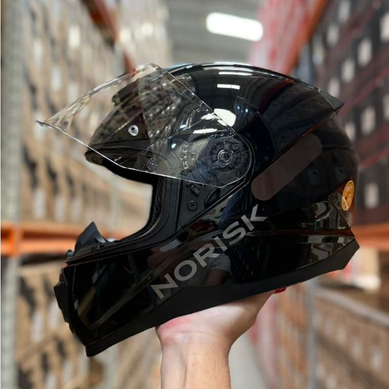 Capacete moto Norisk Razor Solid Preto Brilhante + Narigueira Integral Masculino Feminino Original