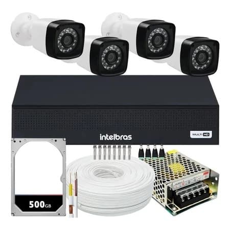 Kit Cftv 4 Cameras Segurança 1080p Full Hd Dvr Intelbras 4ch MHDX 1004-C Bullet
