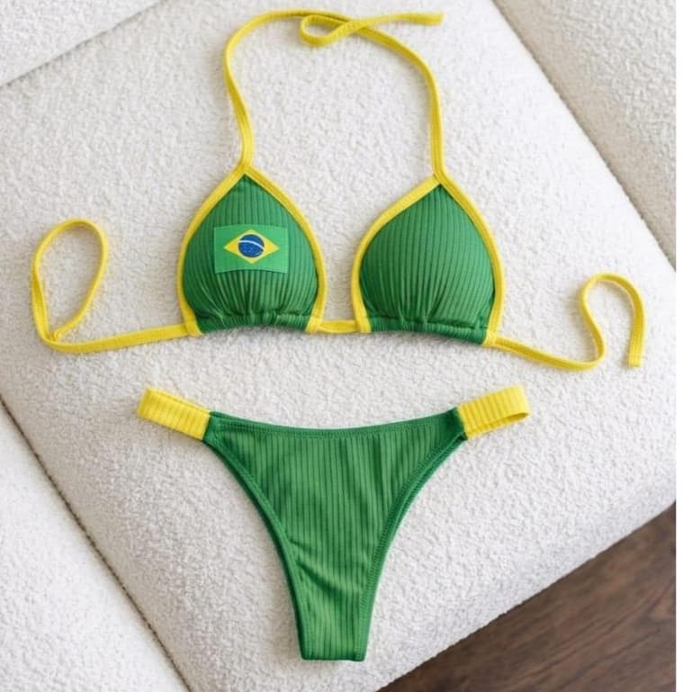 Biquíni Feminino do Brasil marquinha de fita cortininha canelado.