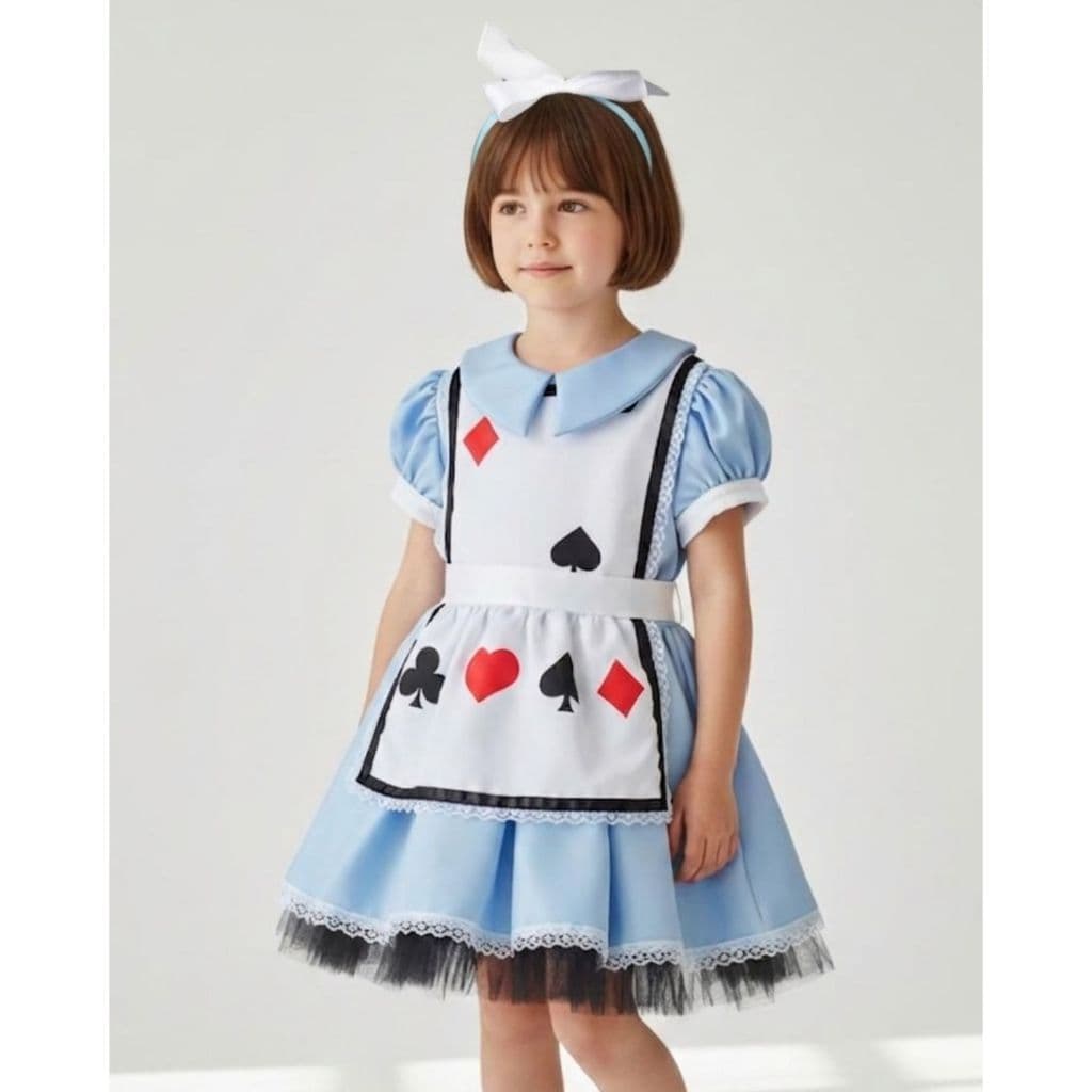 Fantasia Infantil Vestido Azul Boneca Baralho