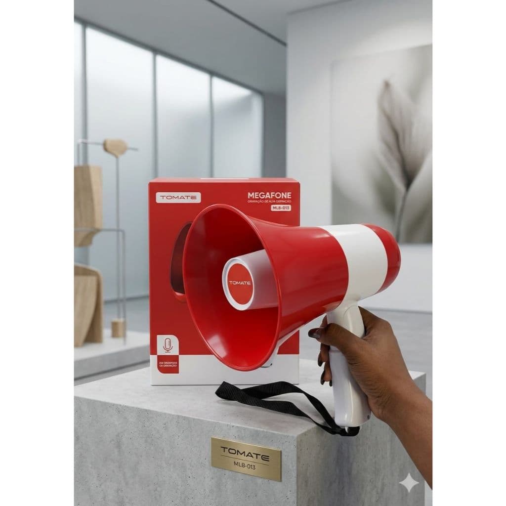 Megafone Portátil Recarregável Com Sirene e Gravação - Tomate