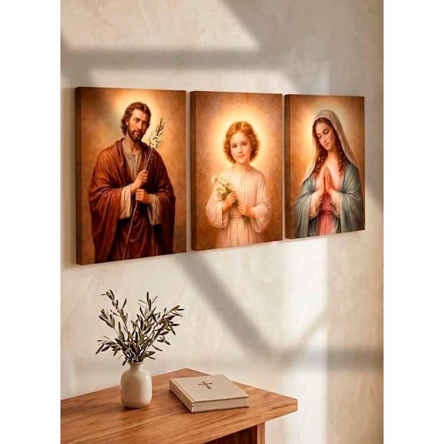 Trio de Telas Jesus Maria e José - impressão no tecido - chassi - religioso - presente