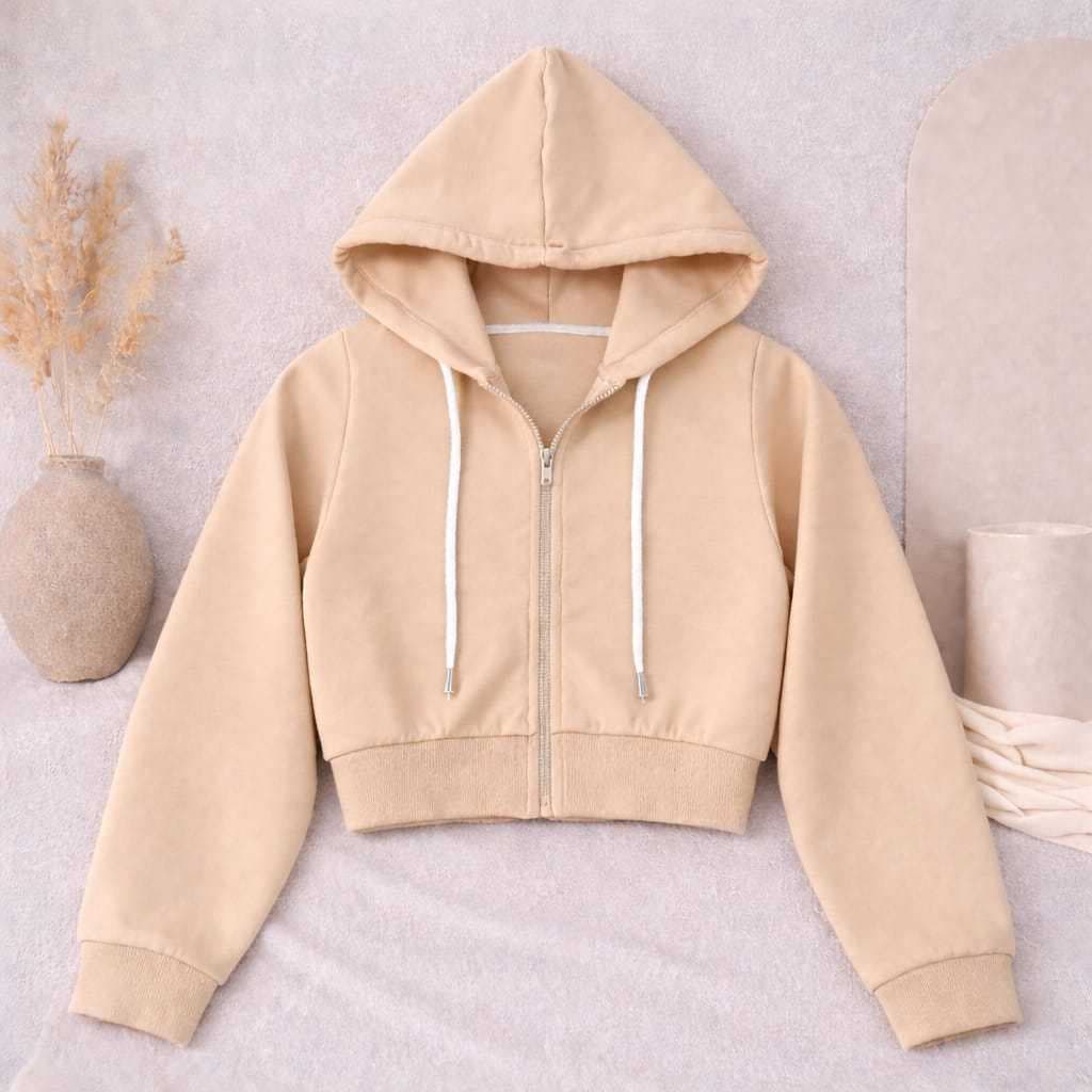 Moletom Curto para Dia a Dia Com Capuz Feminino e Zíper Frontal - Casual, Leve e Confortável
