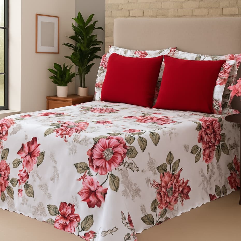 Colcha Cobre Leito Queen Kit 3 Peças Simples + Porta Travesseiro Estampado Decoração Namorados