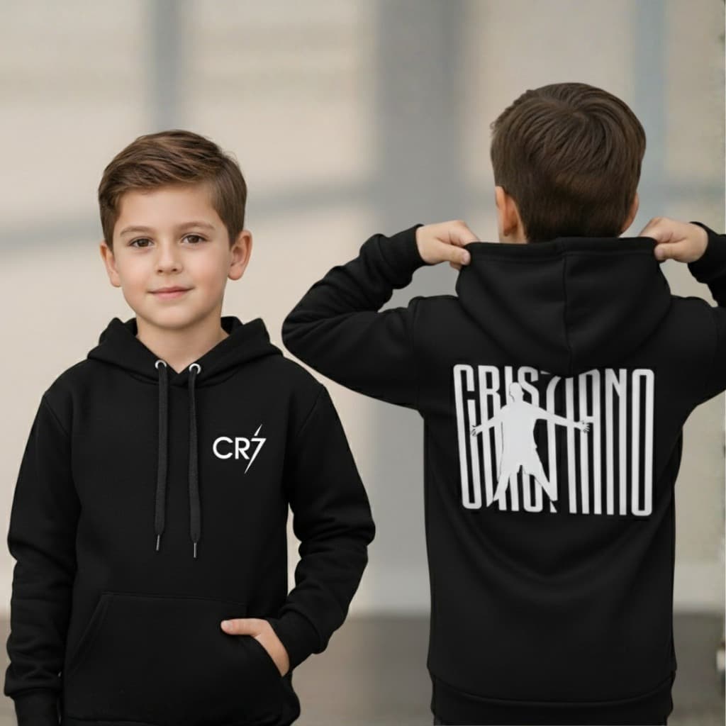 Moletom Infantil Cristiano Ronaldo CR7 Blusa de Frio Canguru Menino Futebol Estiloso Peluciado Duo-Street
