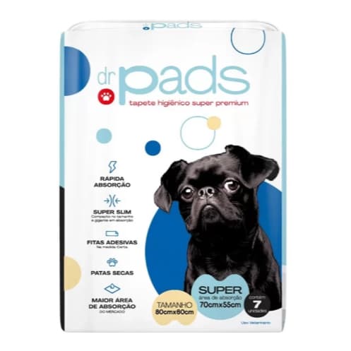 Tapete Higiênico Dr Pads 80x60 para Cães - Pacote com 7 Unidades