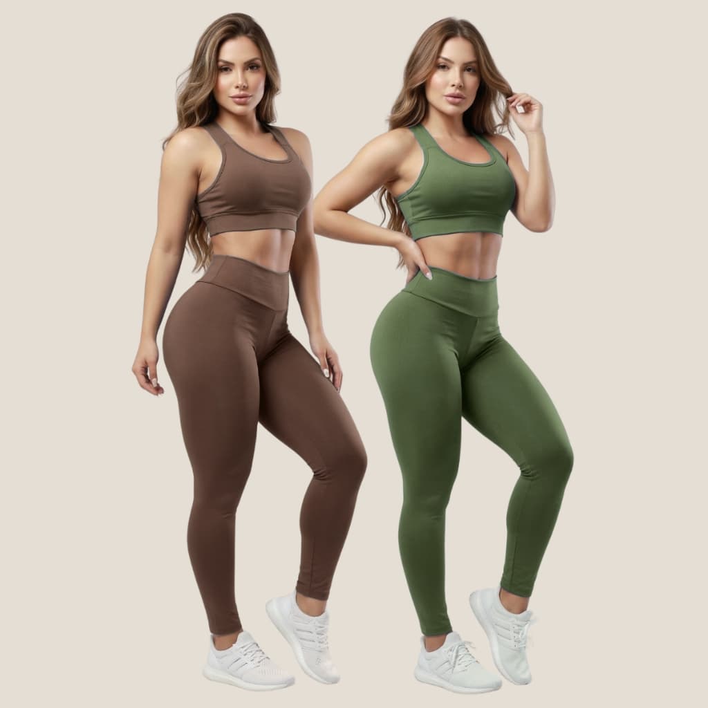 Kit 2 Conjuntos Calça Legging E Top Sem Bojo Fitness Roupas Femininas Para Academia A01
