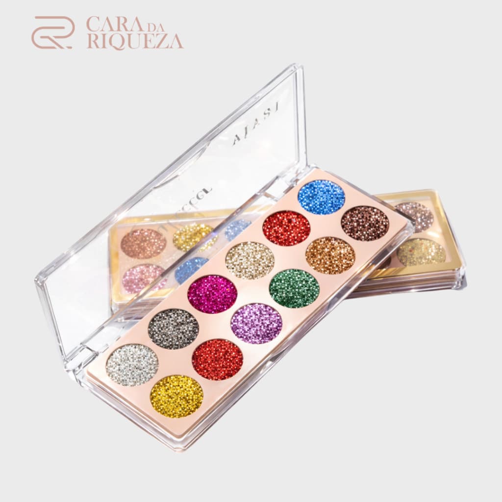 Paleta Glitter 12 Cores Sombra Brilho Intenso Olhos - Maquiagem - Alta Pigmentação - Textura Macia