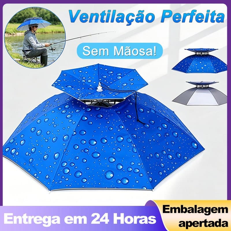 Guarda Sol Chapéu de Cabeça 77cm Duplo Ajustável para Pesca, Trilha e Acampamento Impermeável