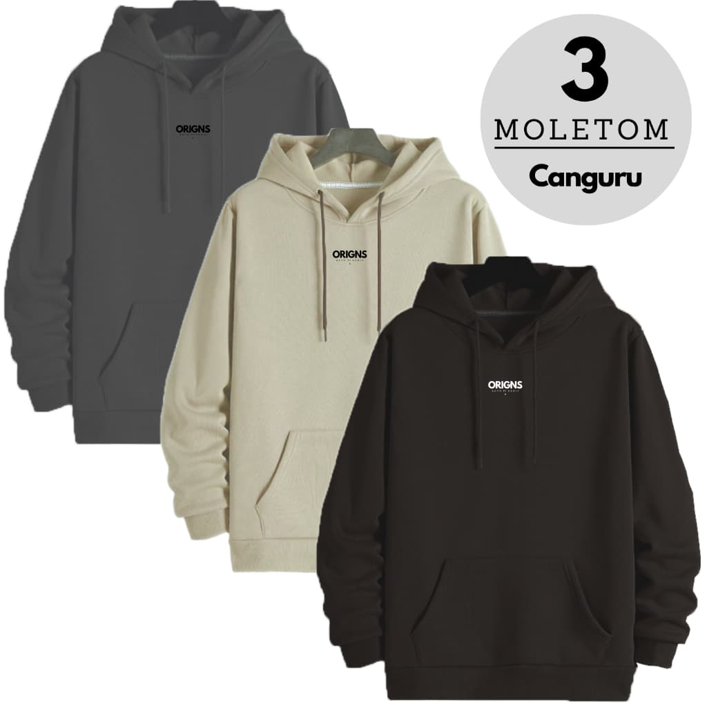 Kit 3 Blusa Moletom Masculino Canguru Capuz e Bolso Flanelado
