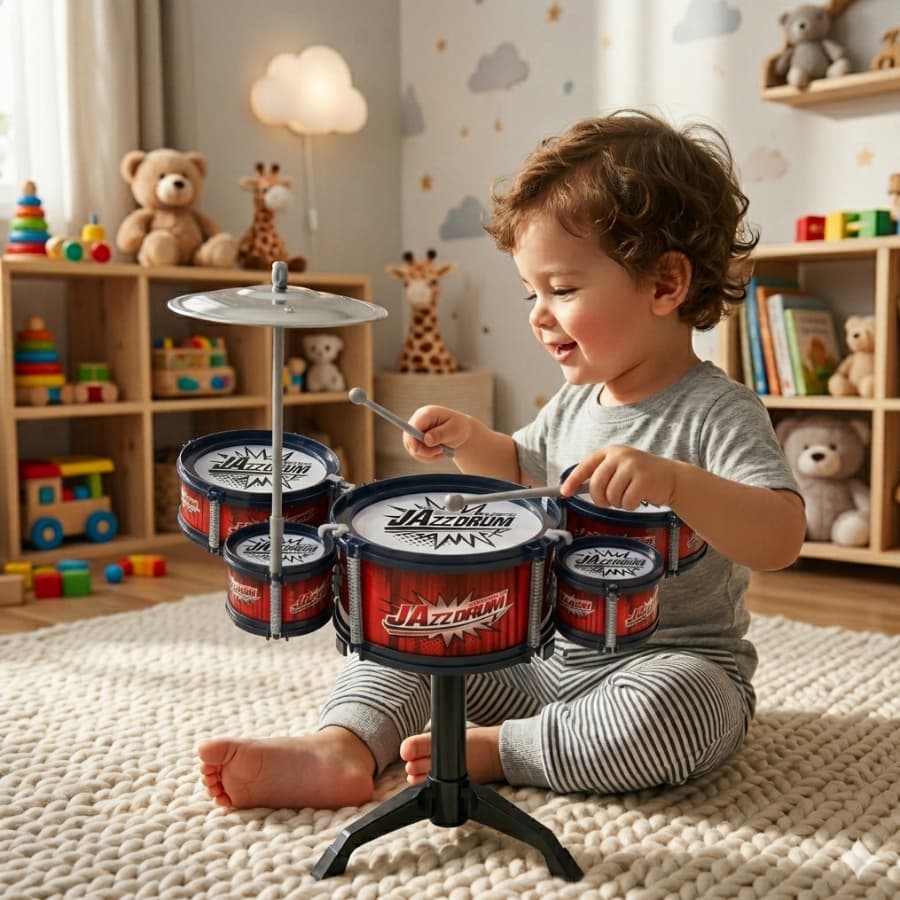 Bateria Infantil Completa Com 8 peças Diversão Musical Art Brink Tambores Baqueta Musica Divertida