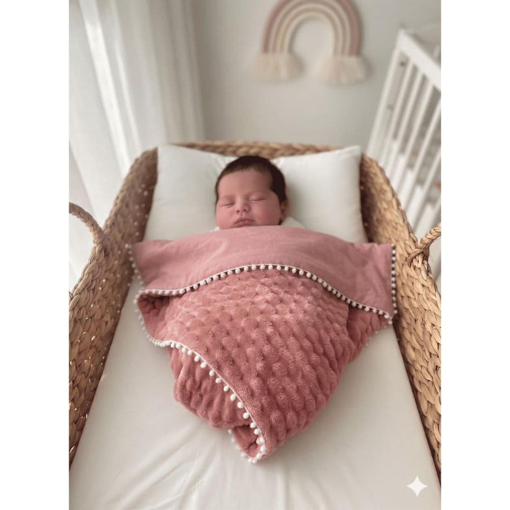 Manta para bebê dupla face enxoval menina - Manta soft e liso, Rosa, verde, bege e cinza - Coberta infantil