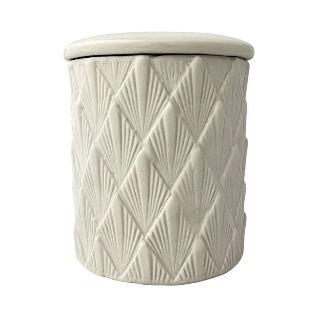 Vaso com relevo branco e tampa