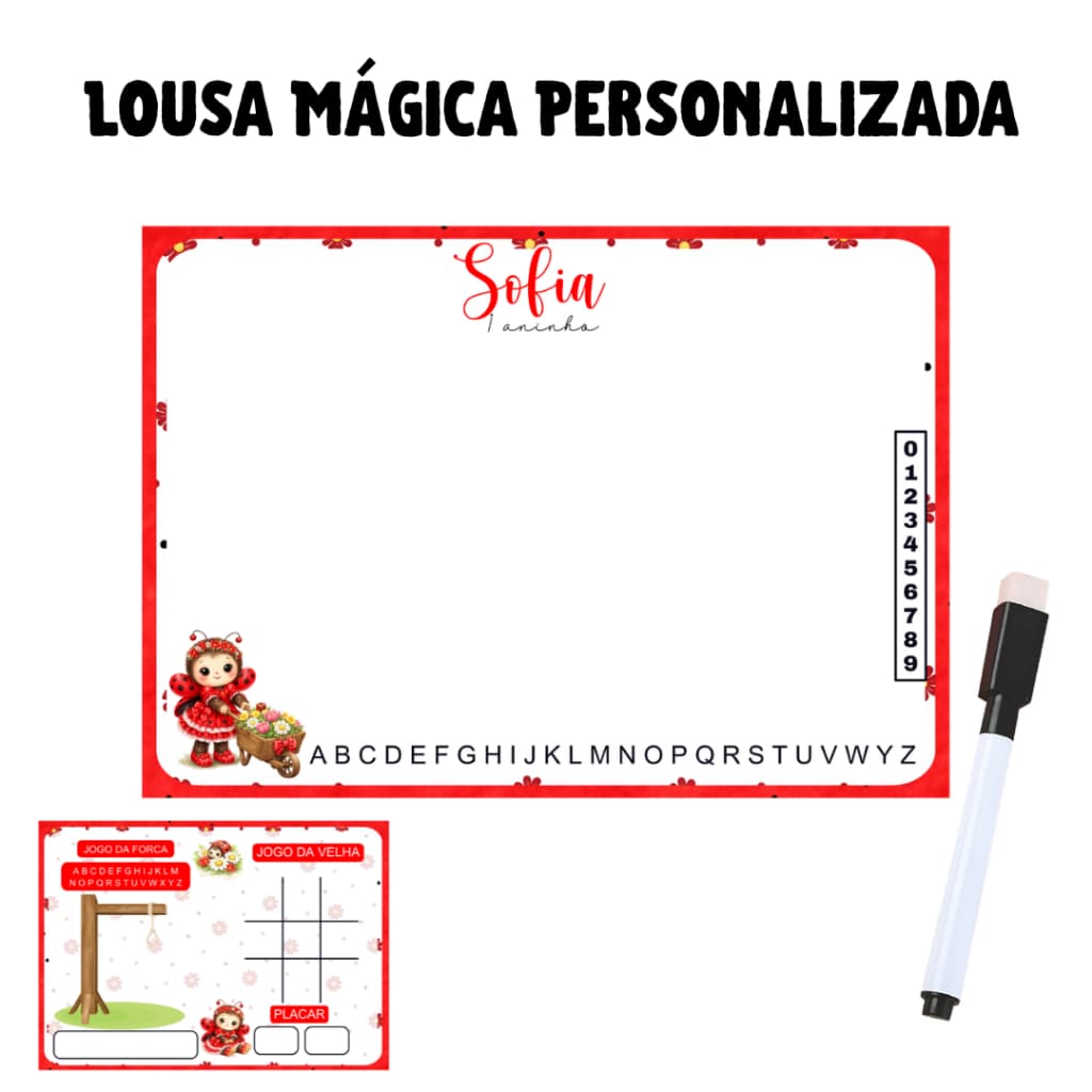 Lousa Mágica Personalizada Canetas Apagáveis Lembrancinha JOANINHA