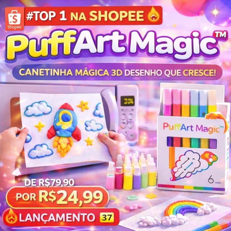 Canetinha Mágica 3D Puffy Paint Art Magic™ 6 Cores Neon Desenho Cresce Infantil DIY Caneta Pipoca