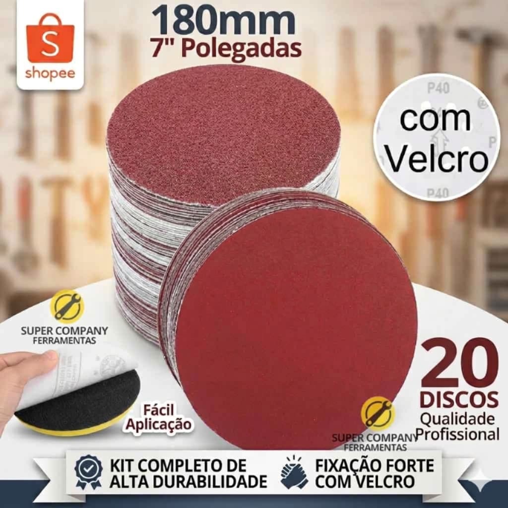 20x Disco De Lixa 180mm sem furos C/ Velcro Pluma  sem furos - Vários Grãos Escolha O Seu