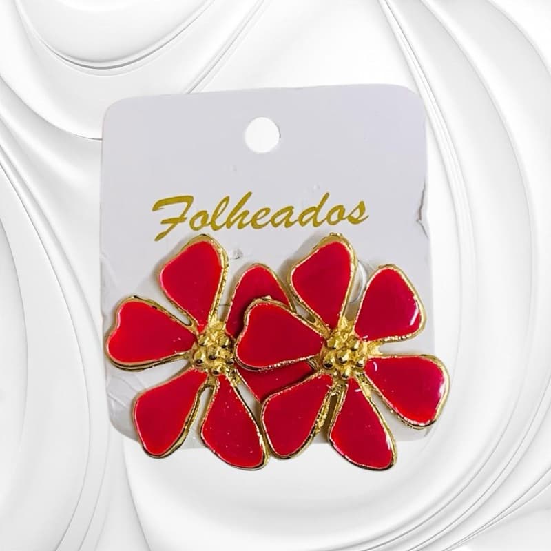 brincos esmaltados folheados dourados Margarida flor durabilidade excelente.