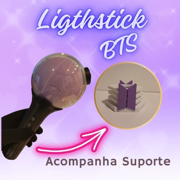 3D Bastão de Luz Lightstick BTS Army Bomb K-pop Recarregável em USB e acompanha o SUPORTE Branco