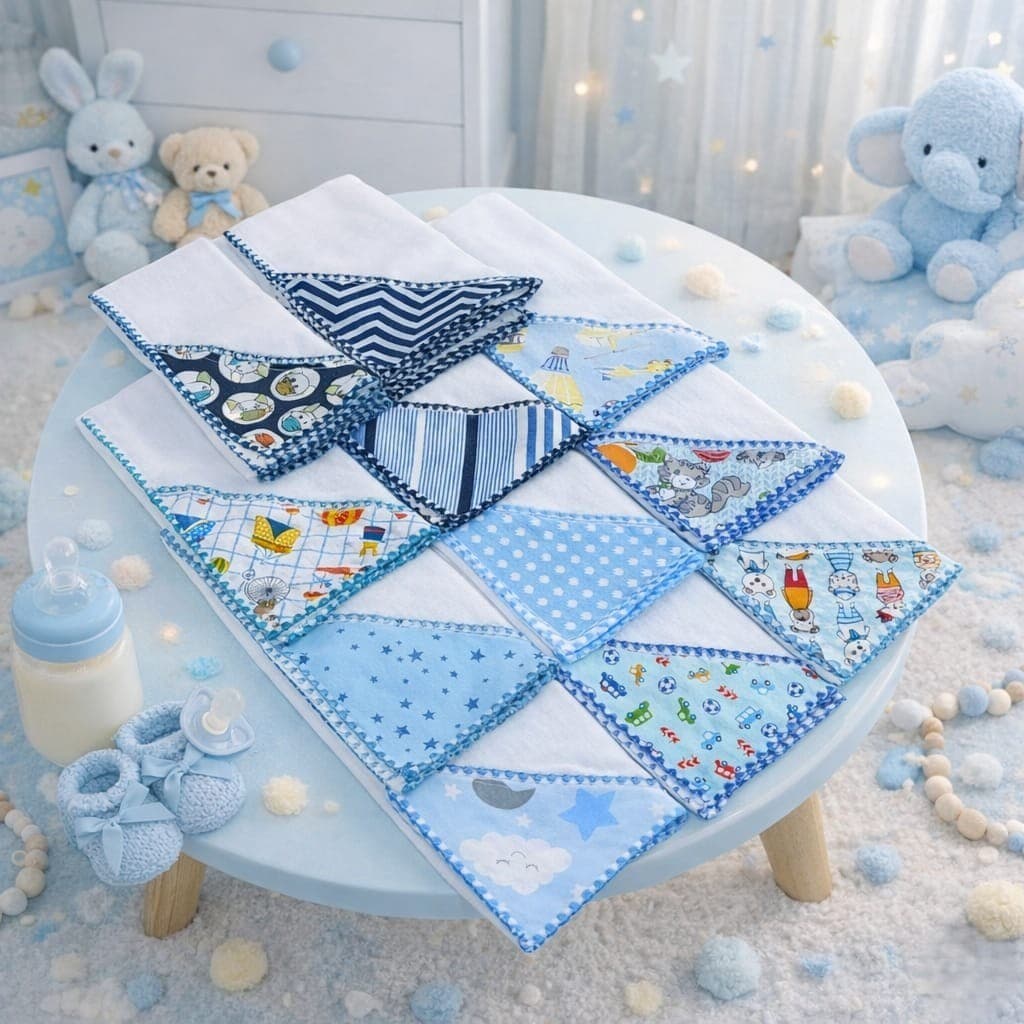 Kit 6 Fraldinhas Pano de Boca Bebê 100% Algodão Duplo Crochet Overlock Luxo
