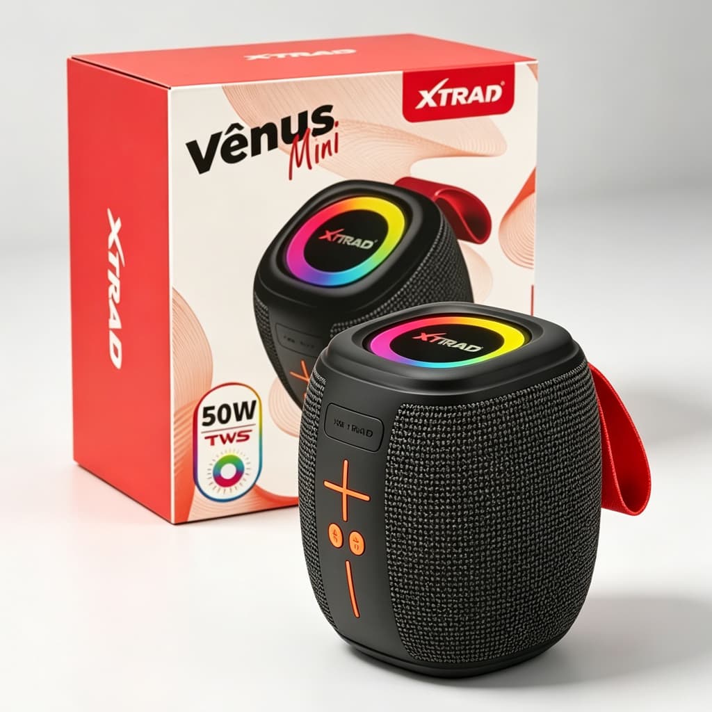 Caixa de Som Portátil Bluetooth 50W TWS LED/USB/SD/FM com Graves Potentes