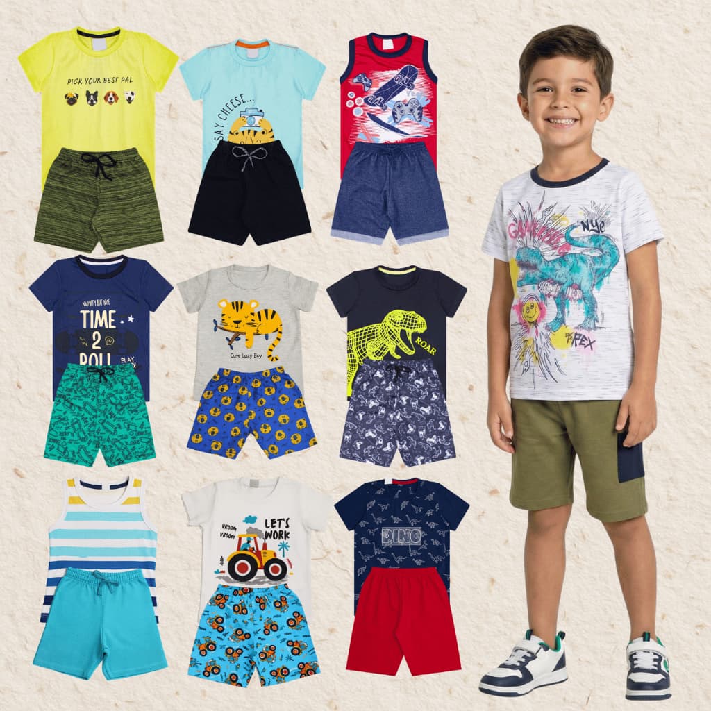 Kit 2 4 ou 6 Conjunto Infantil Masculino Verão Sortido Roupa Infantil Criança Tam 1 Ao 12