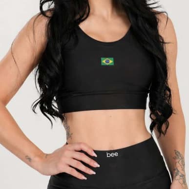 Roupa Fitness Brasil Short Cropped Treino Academia Bojo Zero Transparencia Bee