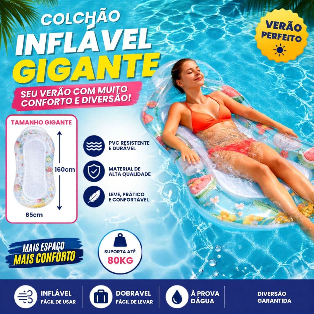Boia Grande Colchão Para Piscina Verão 160x65cm Estampa Frutas