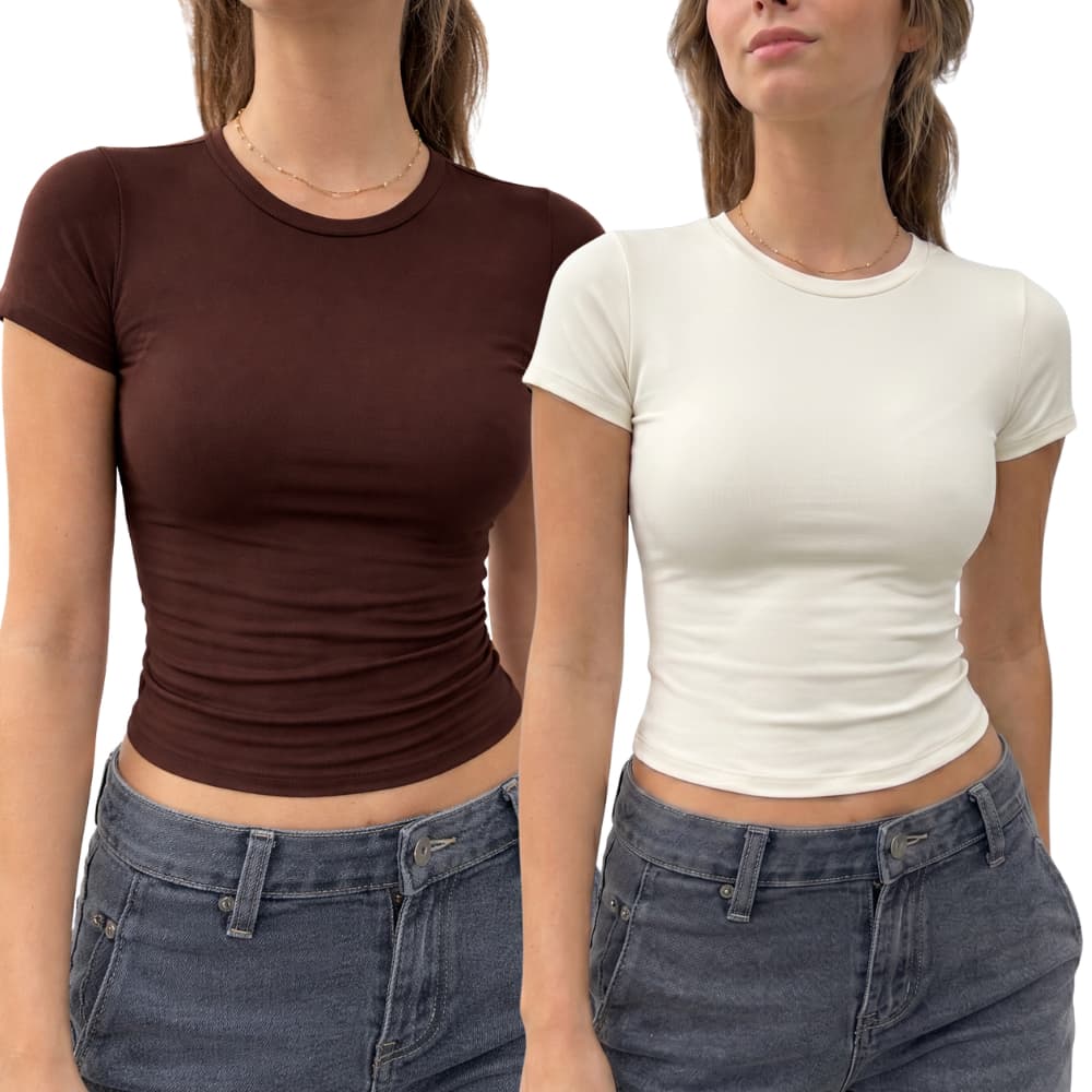 KIT 2: Baby Tee Feminina - Blusa Slim Fit Manga Curta - Blusa de Compressão