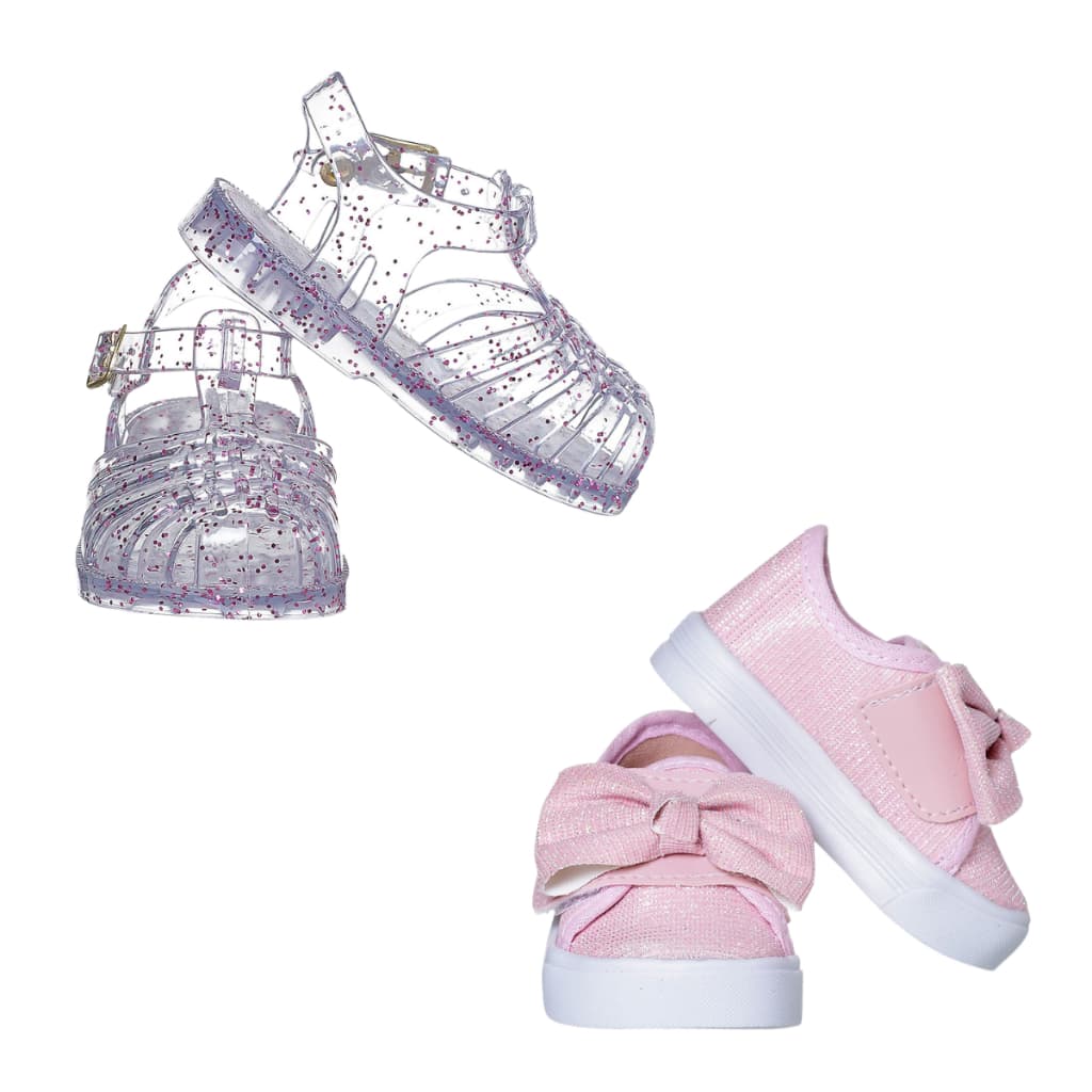 Kit 2x Calçados Feminino Sandália e Tênis Gliter Velcro Infantil Sapatilha Sapatênis Menina