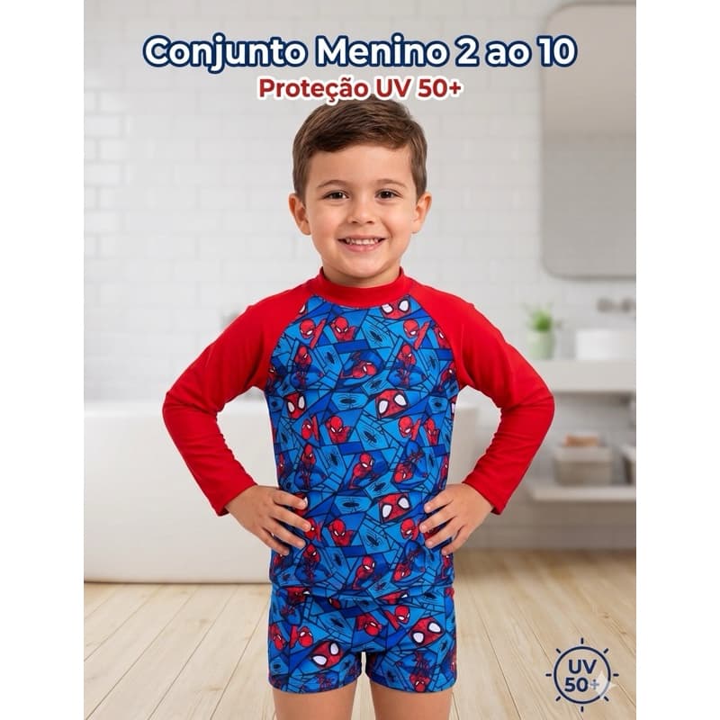 Conjunto Praia Infantil Menino UV 50+ Manga Longa Sunga Proteção Solar