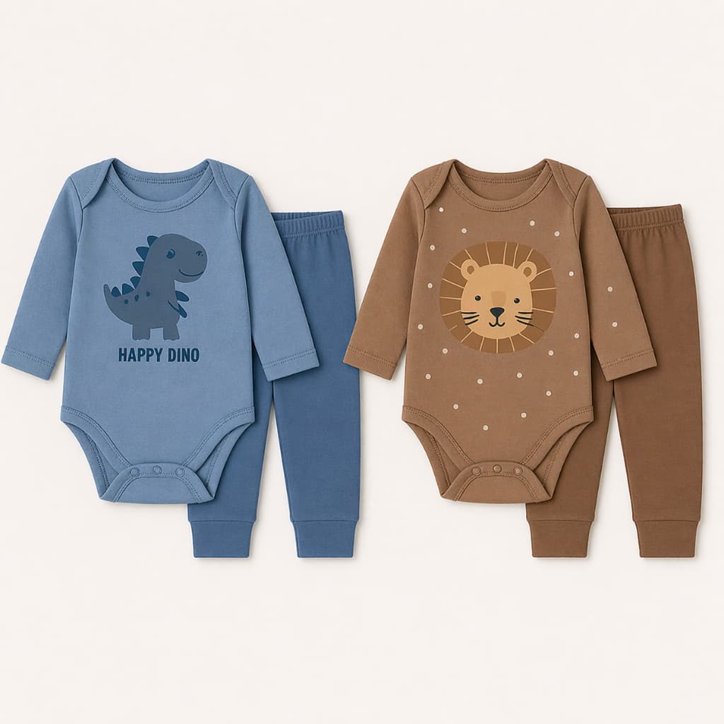 KIT 4 Peças Conjunto Bebê 2 Body Manga Longa 2 Calça Mijão Algodão Sortido Unissex Infantil
