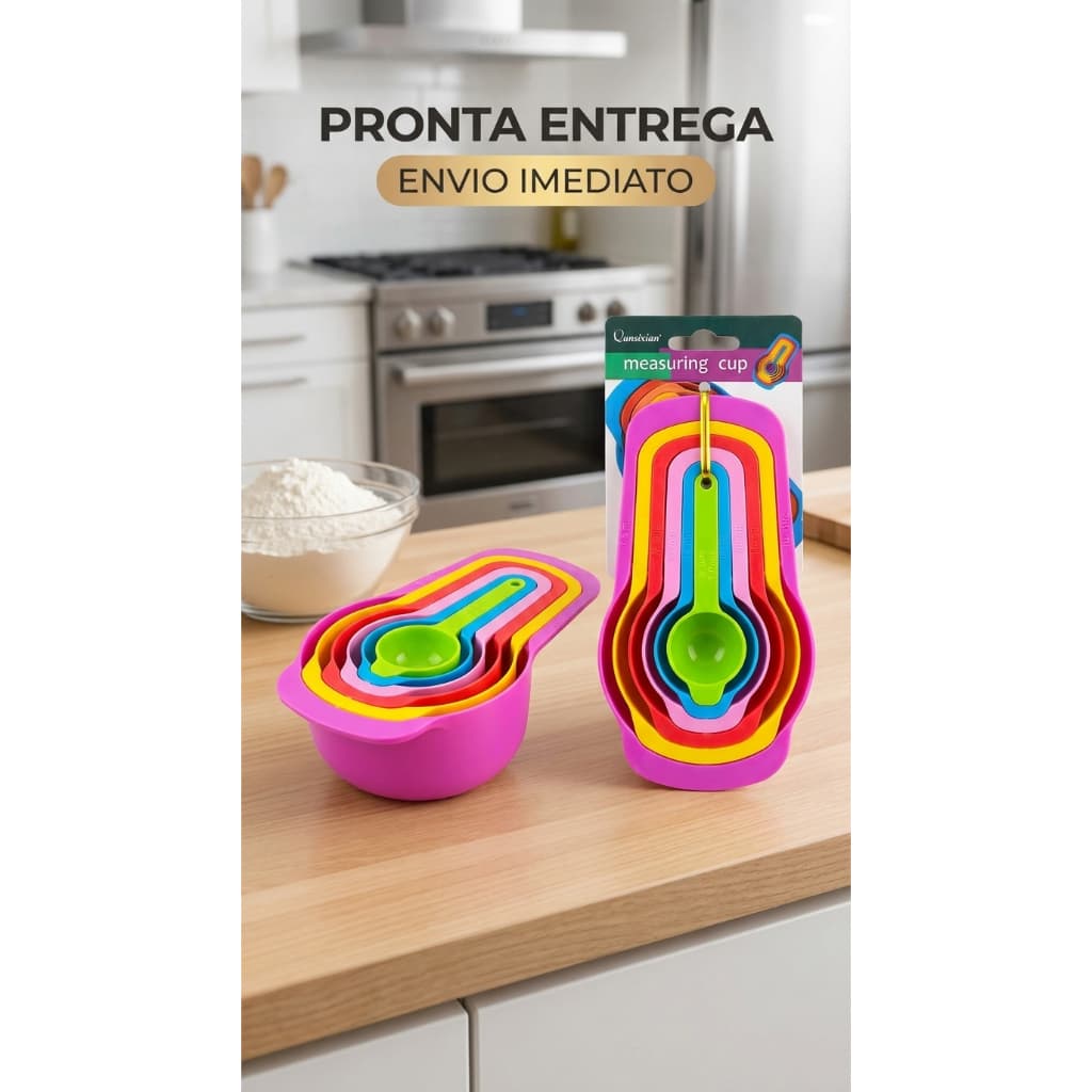 Kit Medidores de Receitas 6 Peças Colheres e Copos Medidores Coloridos Cozinha