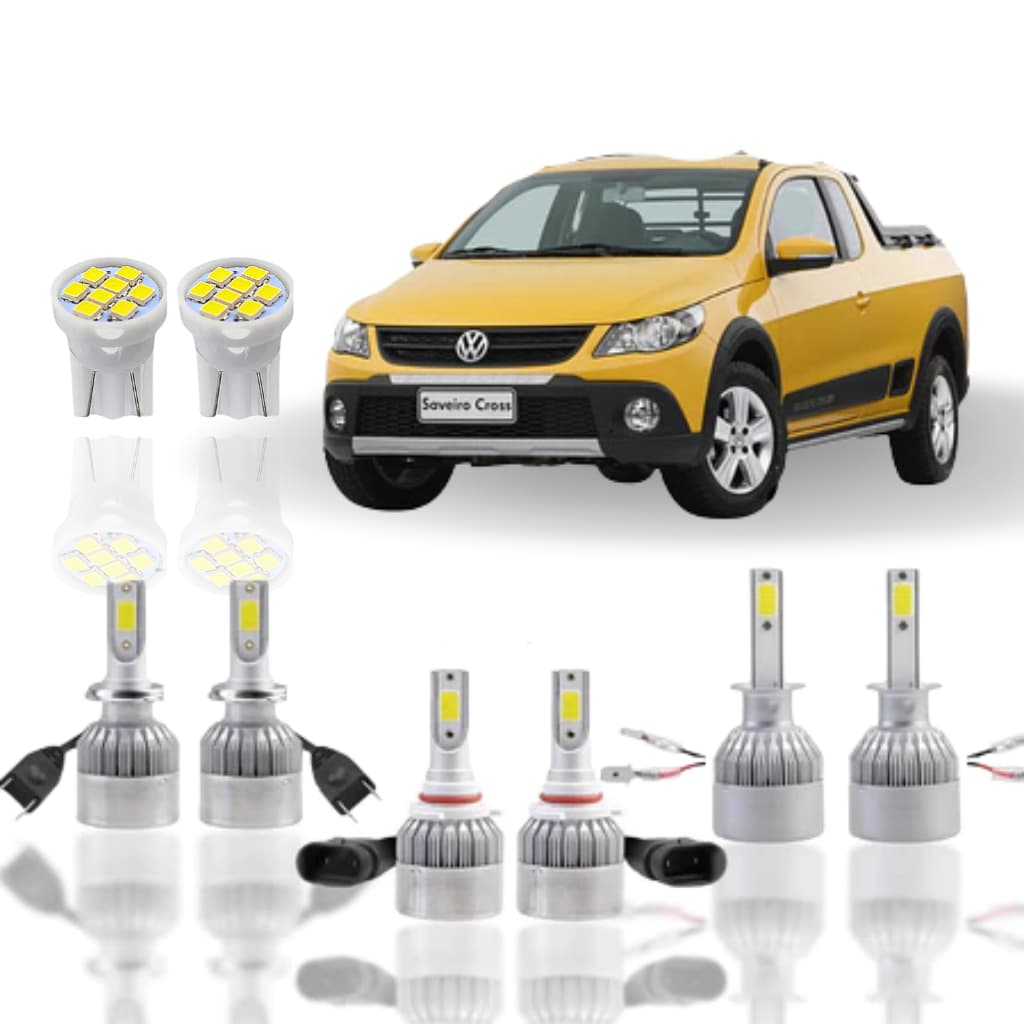 Kit Lâmpada Led (Farol Alto Baixo Milha Farolete) Volkswagen Saveiro G5 G6 H1 H7 HB4 T10 Ultra Led Super Led 6500k Lúmen