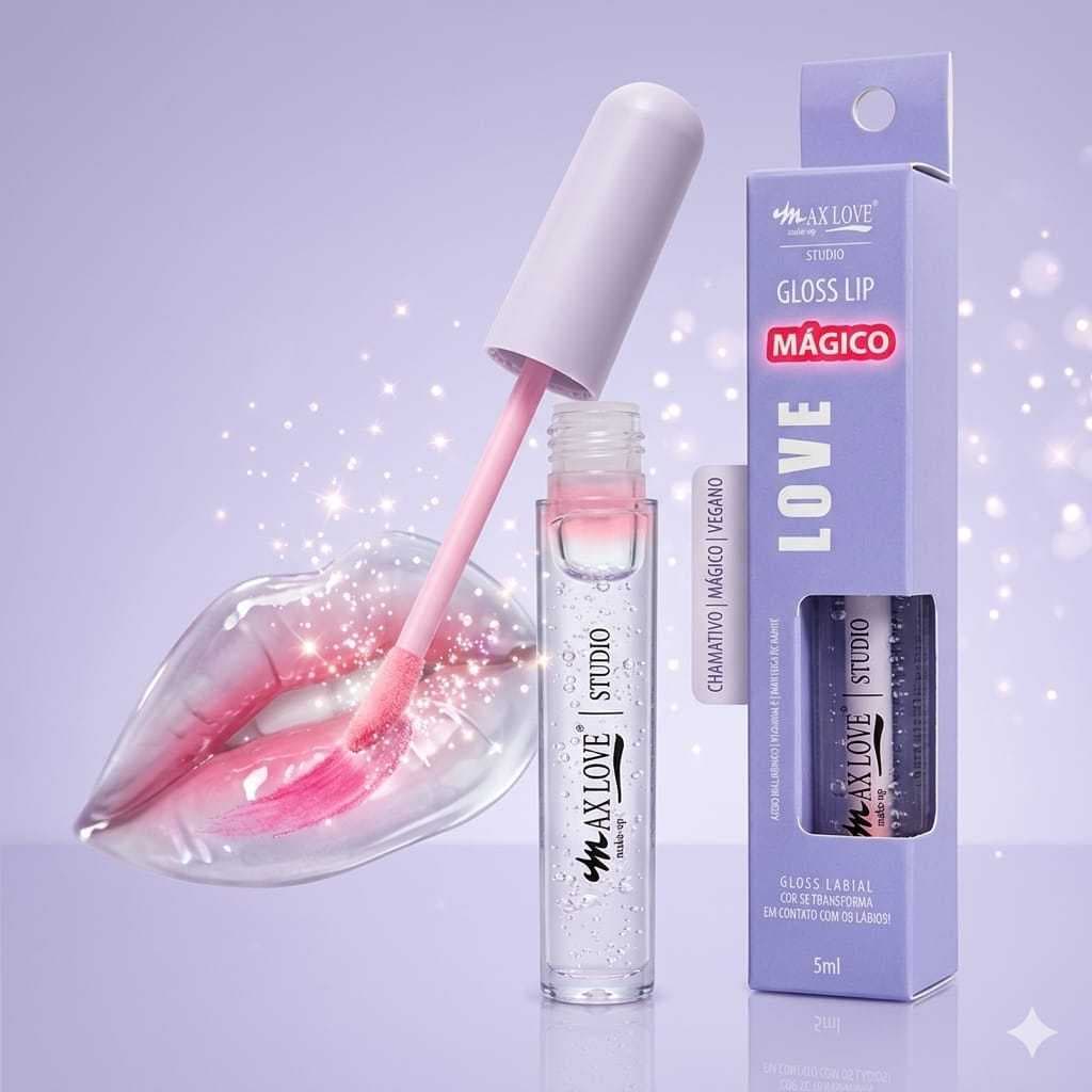 Gloss Labial efeito mágico Max love   Lip Gloss PH cor natural  Gloss que muda de cor 1ou 2