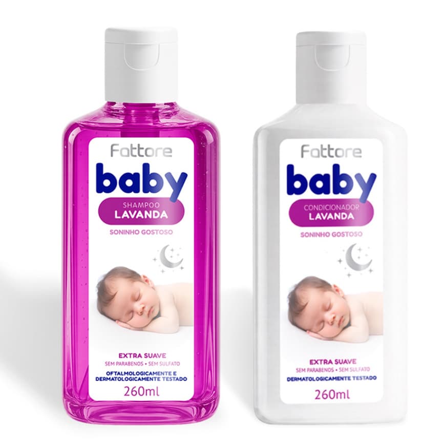 Kit Shampoo e Condicionador Lavanda 260ml Baby Infantil Cuidado Delicado Extra Suave Fattore