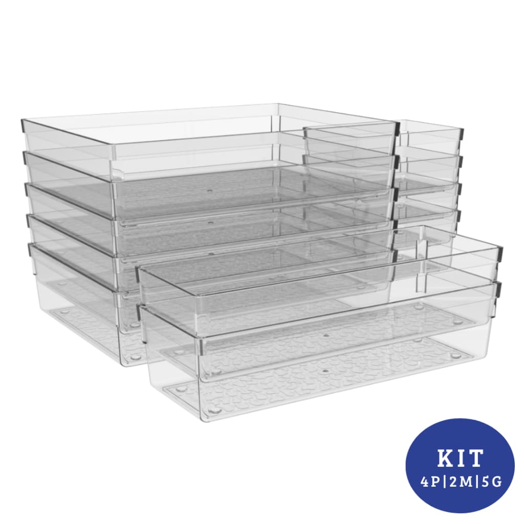Kit 11 Organizadores Tamanhos 4P, 2M, 5G Geladeira Gaveta Armários