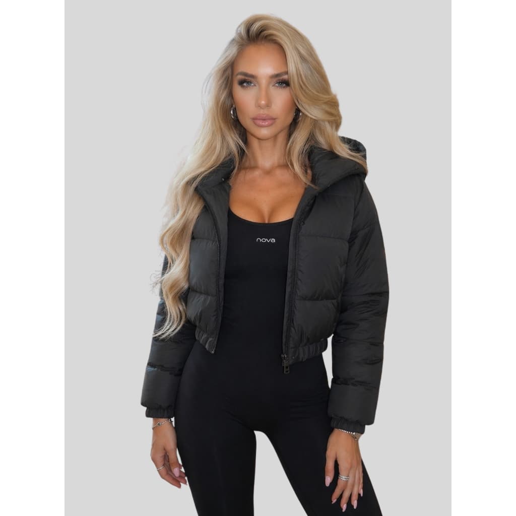 Jaqueta Feminina Puffer Bobojaco Curta Com Toca Removível Nylon Impermeável Inverno 2024