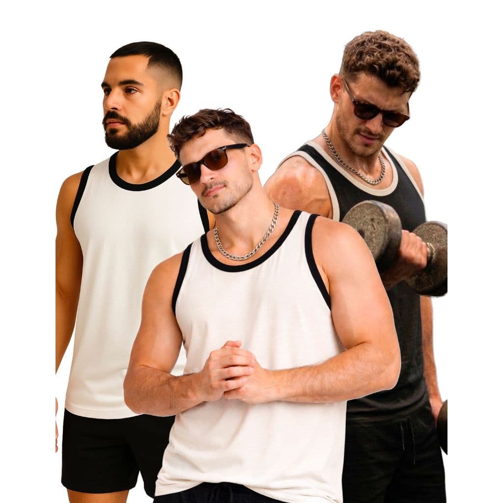 Kit 3 Regata Masculina Longline Nadador 100% Algodão Academia Casual Streetwear Esporte Treino