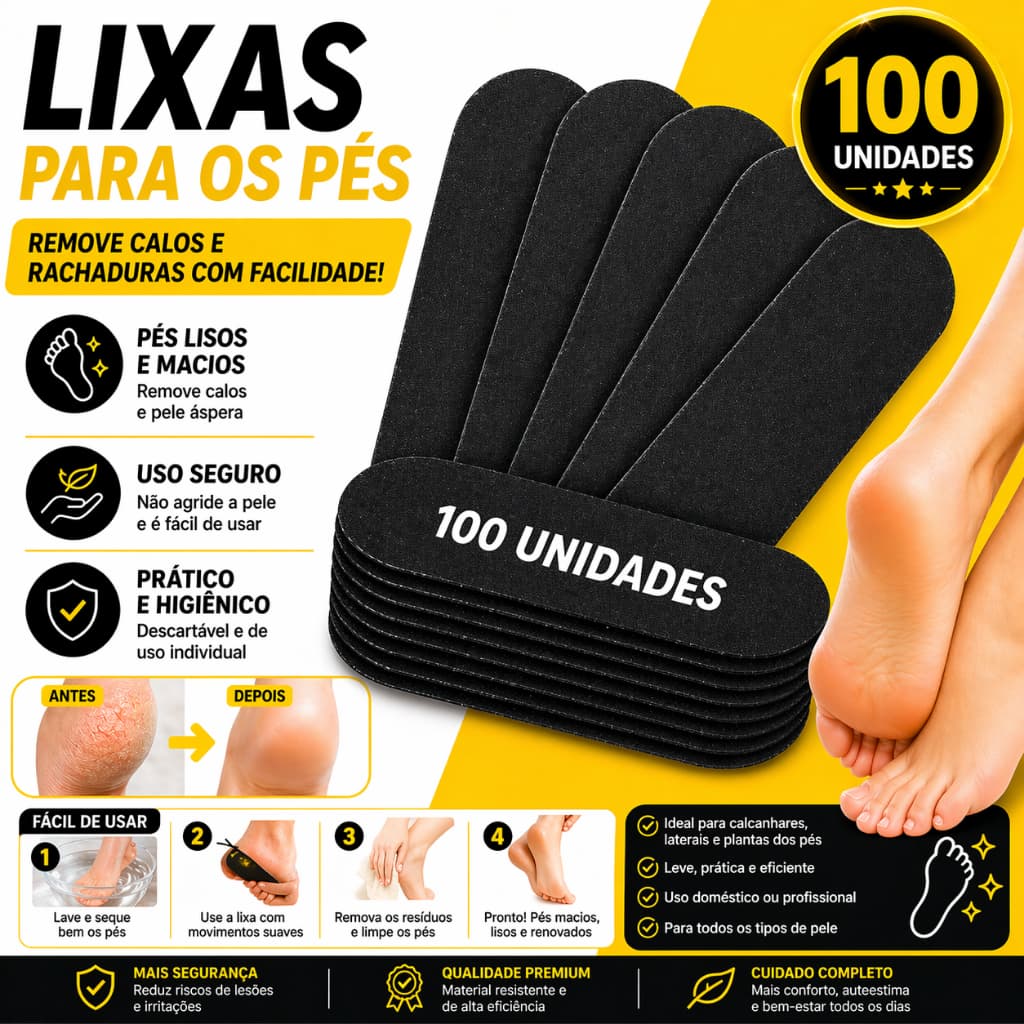 Lixa para Pés Refil Adesiva Descartável (Kit com 100 Unidades)