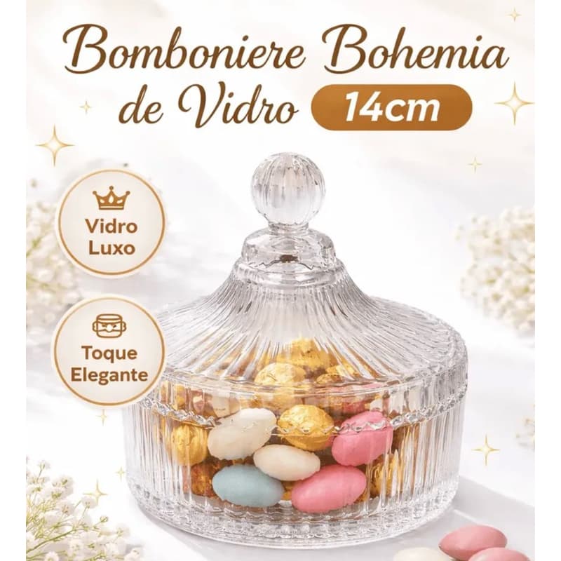 Bomboniere Pote Vidro Transparente 14cm Elegante Compacta Porta Biscoitos Doces Porta Jóias Objetos Decoração Mesa Posta