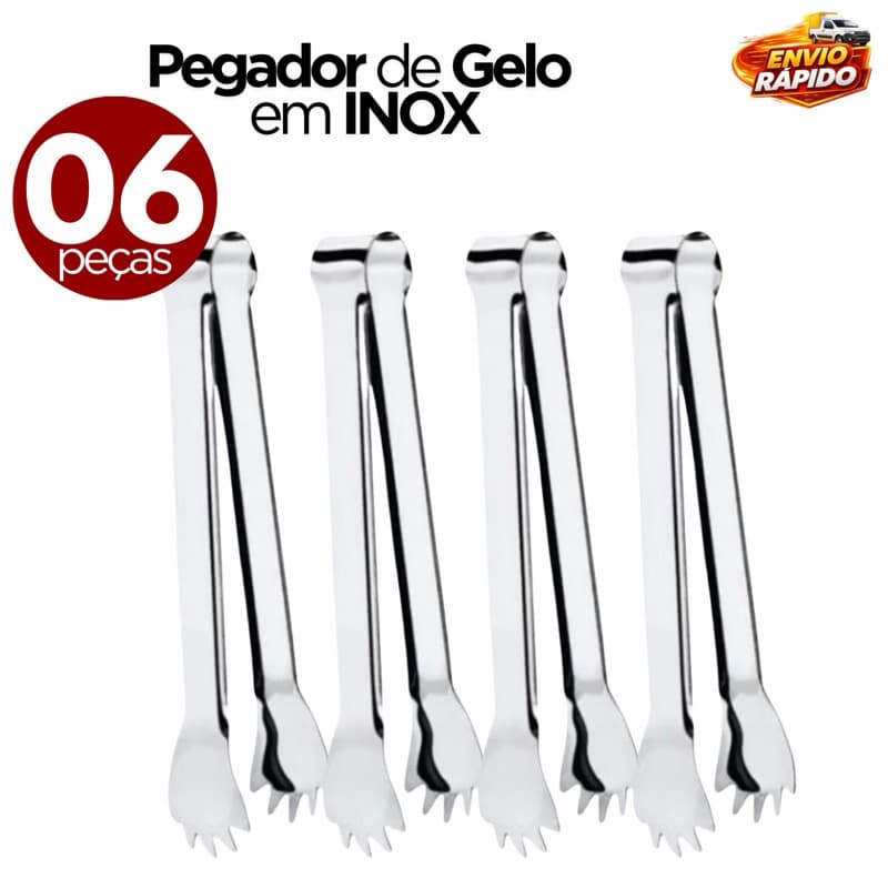 Kit 06 Pegador de Gelo Inox Multiuso Profissional Ideal para Bar Drinks Cozinha e Uso Geral